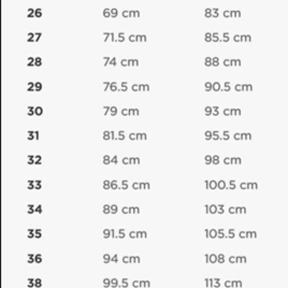 G star raw jeans size chart